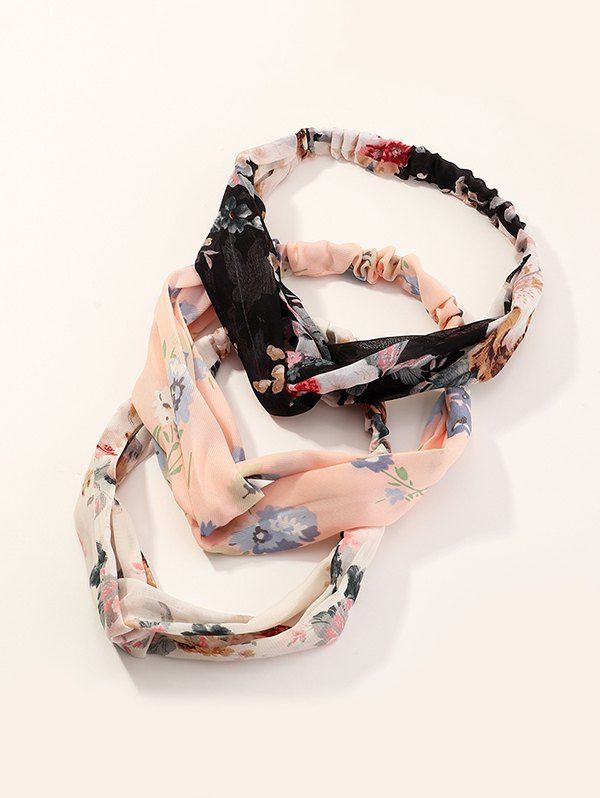 

3Pcs Floral Elastic Fabric Headband Set, Multi-a