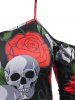 Rose Skull Cold Shoulder High Low Halloween Plus Size Dress -  