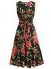 Sleeveless Plunge Neck Rose Flower Print Dress -  