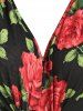 Sleeveless Plunge Neck Rose Flower Print Dress -  