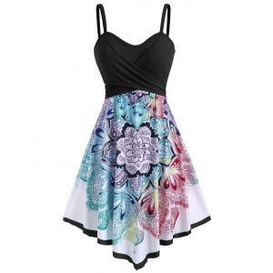 

Bohemian Flower Crossover Sleeveless Dress, Black
