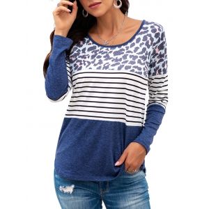 

Striped Leopard Long Sleeve T-shirt, Deep blue