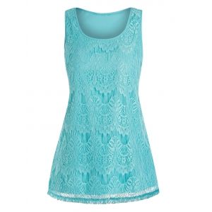 

Plus Size Lace Overlay Swing Tank Top, Macaw blue green