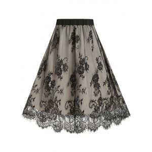 

Plus Size Lace Eyelash A Line Skirt, Black