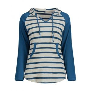 

Striped Jersey Knit Kangaroo Pocket Hoodie, Blue
