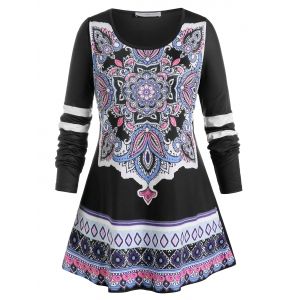 

Plus Size Long Sleeve Printed Tunic Tee, Black