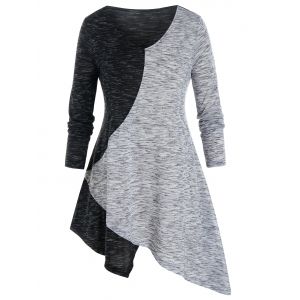 

Plus Size Space Dye Bicolor Uneven Hem Tunic Tee, Multi