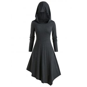 

Plus Size Hooded Asymmetrical Cutout Criss Cross Tee Dress, Ash gray