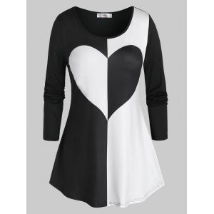 

Plus Size Two Tone Heart Long Sleeve Tunic Tee, Black