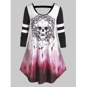 

Plus Size Halloween Skull Tie Dye Cutout Curved Tee, Black