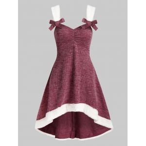 

Sleeveless Faux Fur Insert High Low Sweater Dress, Red wine