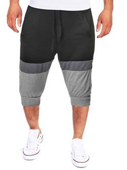 Colorblock Panel Drawstring Jogger Shorts - BLACK - XL