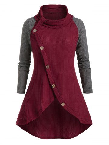 Plus Size High Collar Raglan Sleeve Sweater - MULTI - 4X