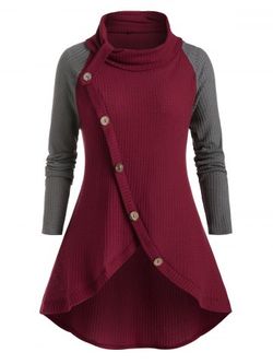 Plus Size High Collar Raglan Sleeve Sweater - MULTI - 5X