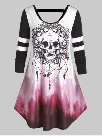 Plus Size Halloween Skull Tie Dye Cutout Curved Tee
