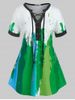 T-shirt Tunique Motif Grande Taille Manches à Revers à Lacets avec œillet - Vert 4X