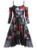 Rose Skull Cold Shoulder High Low Halloween Plus Size Dress -  