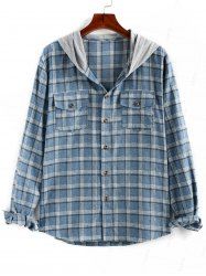 Plaid Colorblock Panel Hooded Shirt -  