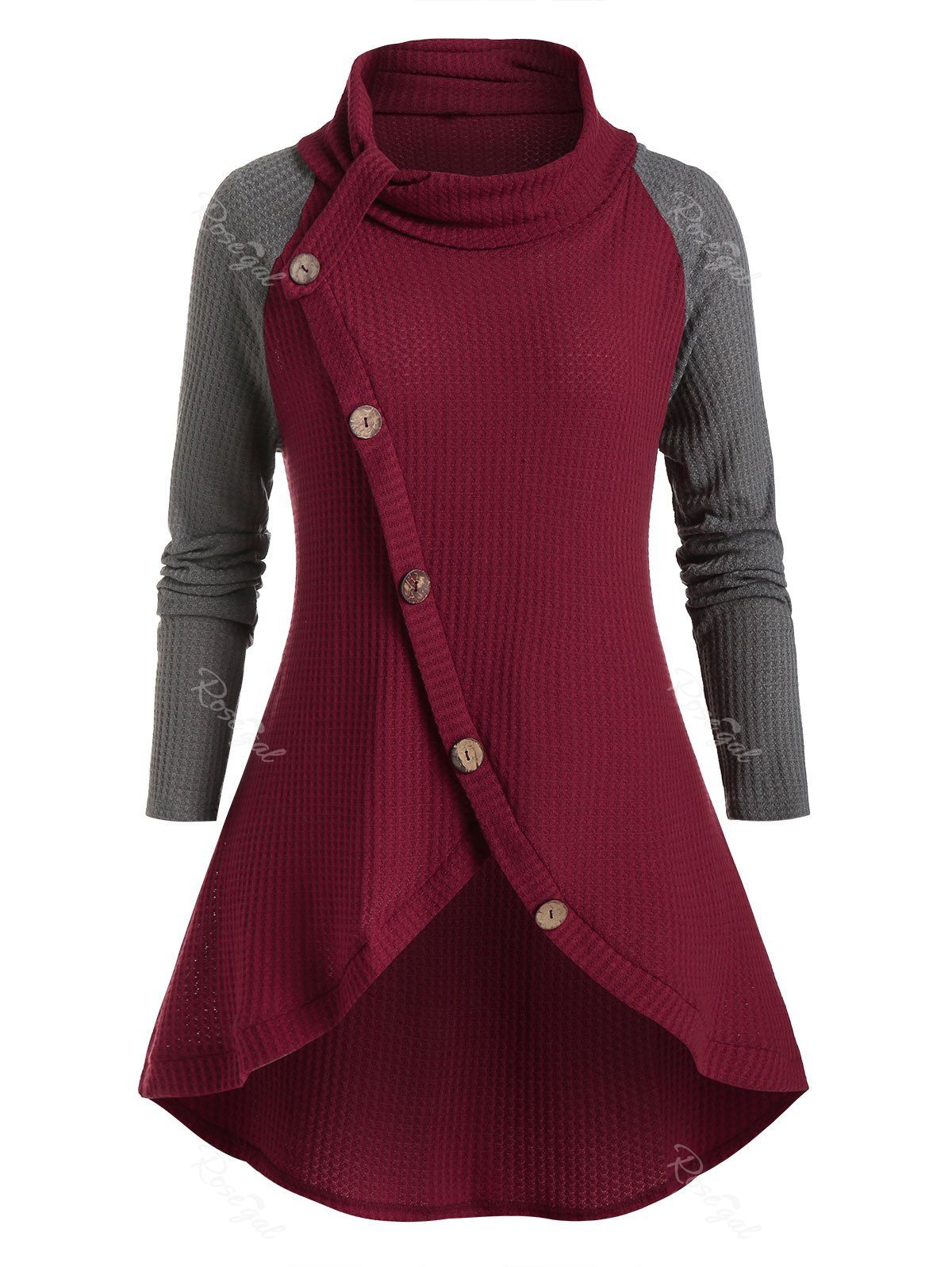 Fashion Plus Size High Collar Raglan Sleeve Sweater  