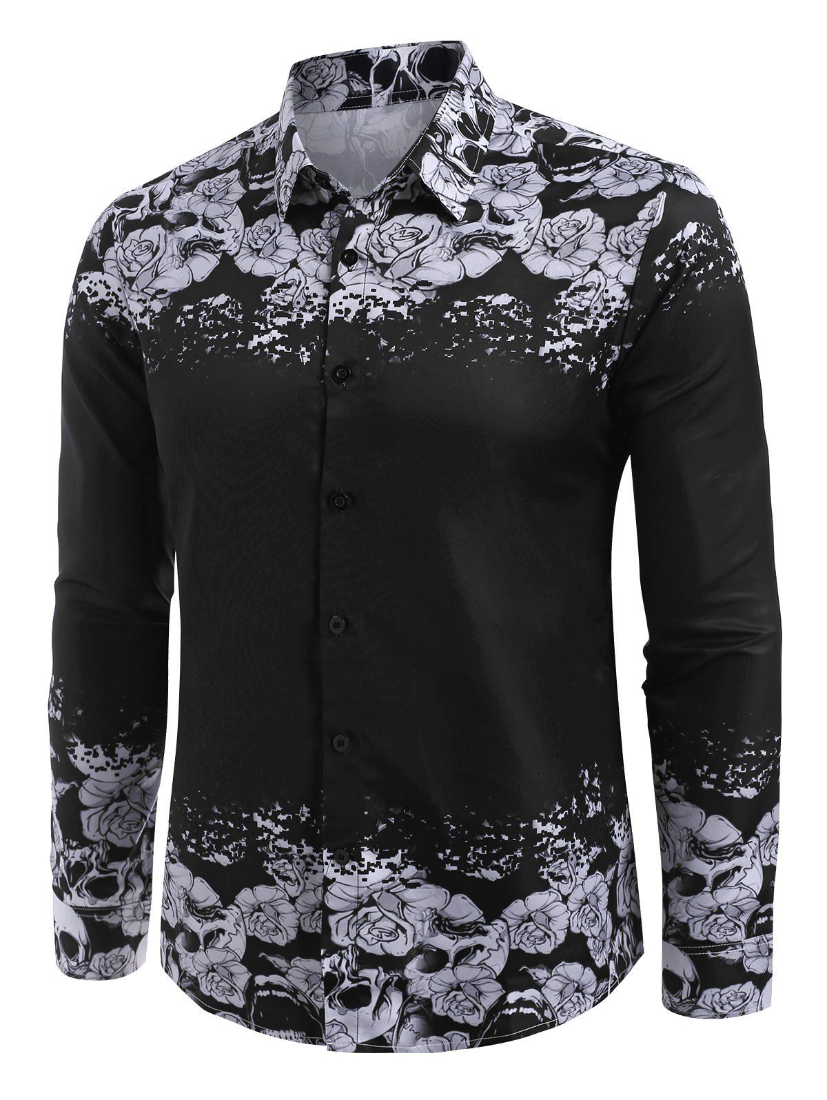 skull print button down shirt