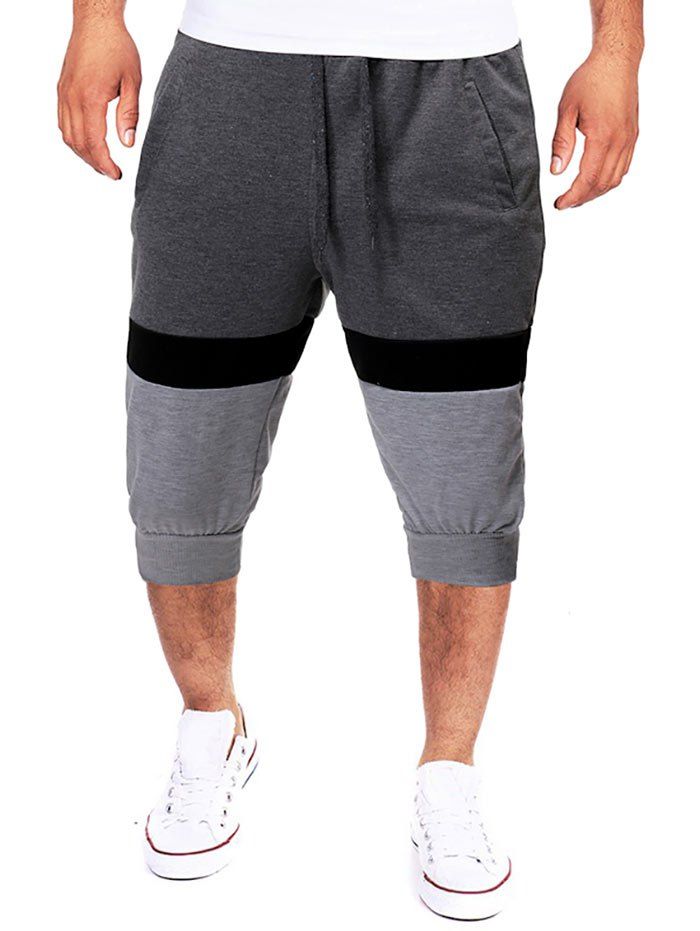

Colorblock Panel Drawstring Jogger Shorts, Gray