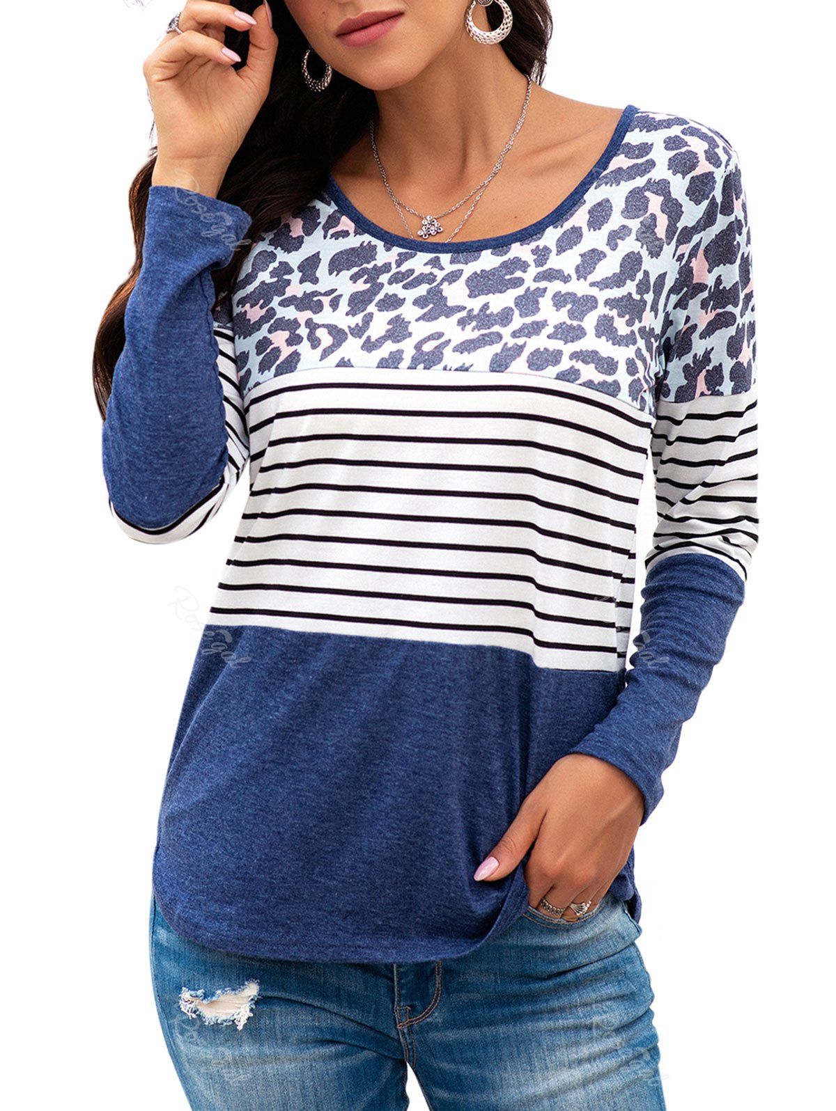 

Striped Leopard Long Sleeve T-shirt, Deep blue