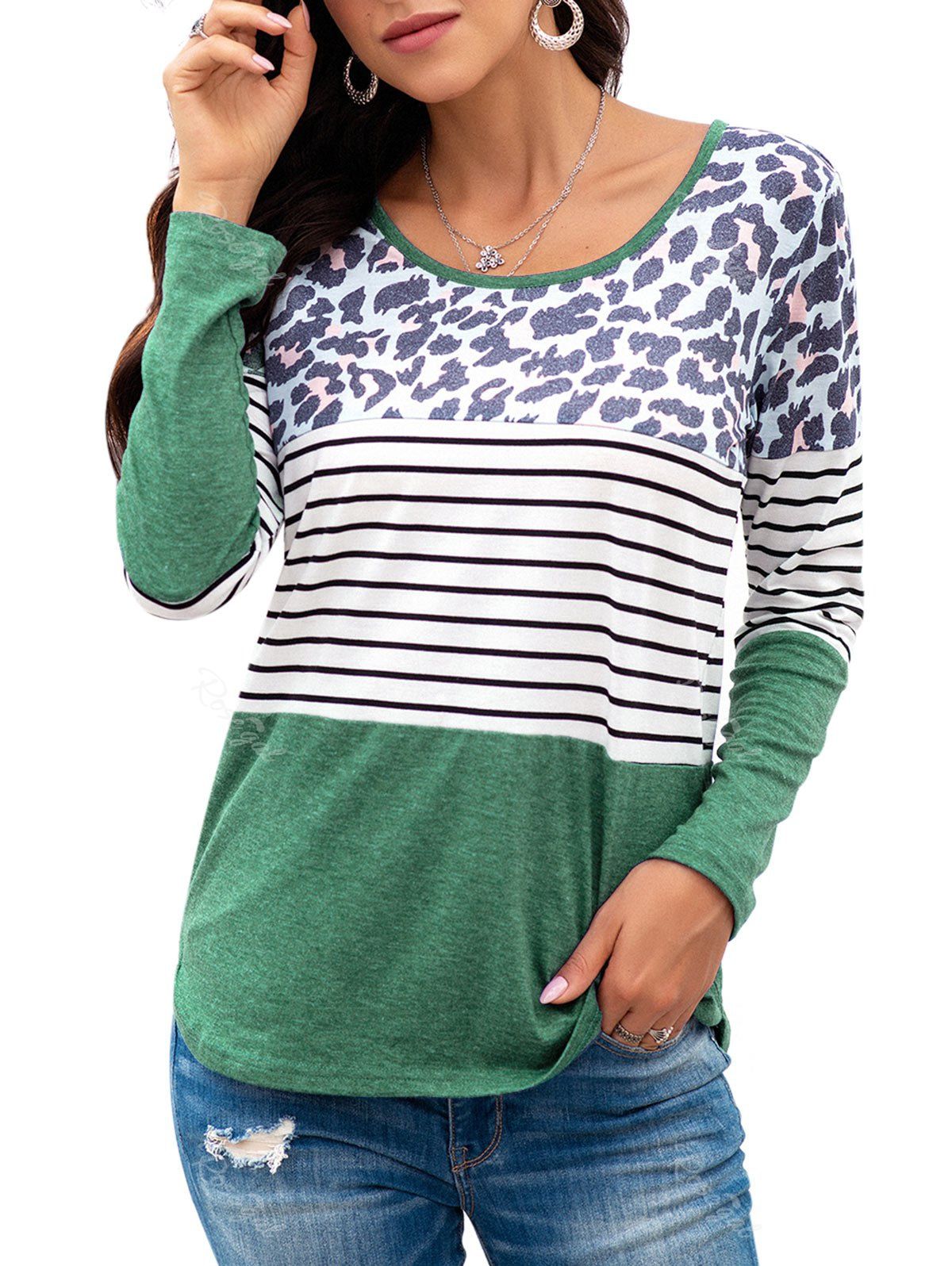 

Striped Leopard Long Sleeve T-shirt, Deep green