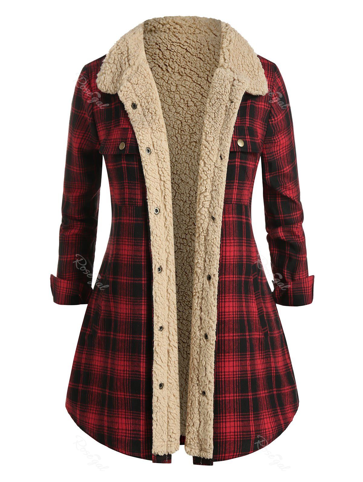 

Plus Size Plaid Flannel Teddy Lined Snap Button Jacket, Multi