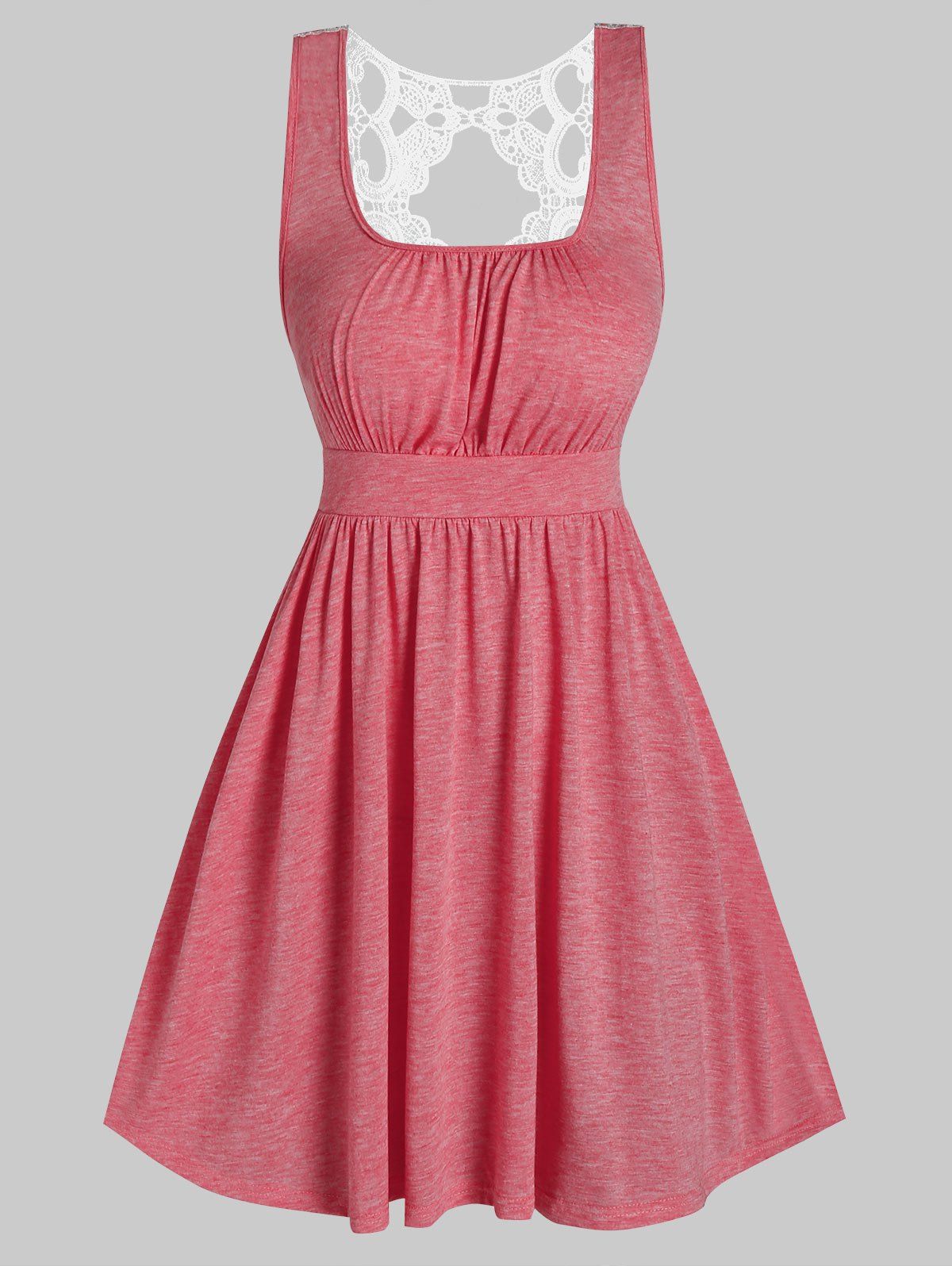 

Lace Insert Sleeveless Heathered Dress, Pink