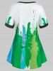 T-shirt Tunique Motif Grande Taille Manches à Revers à Lacets avec œillet - Vert 4X