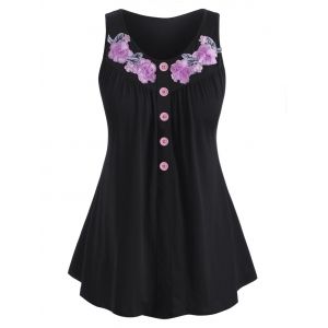 

Plus Size Flower Applique Swing Tank Top, Black