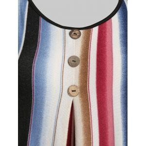 

Plus Size Striped Knit Roll Tab Sleeve Curved Hem Tee, Red wine
