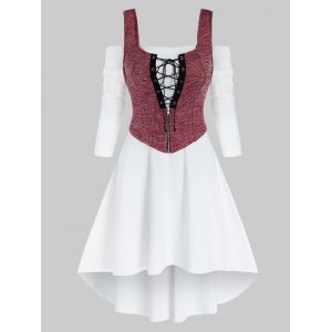 

Cold Shoulder Lace Up High Low Two Piece Dress Sets, White
