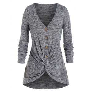 

Plus Size Front Twist Space Dye T Shirt, Gray cloud
