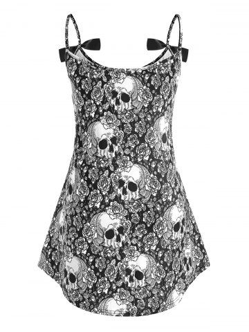 

High Low Bowknot Skull Rose Halloween Plus Size Cami Top, Green