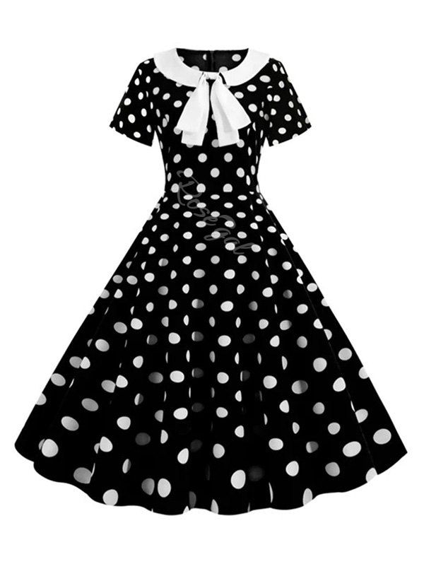 36 Off Plus Size Polka Dot A Line Bowknot Vintage Dress Rosegal