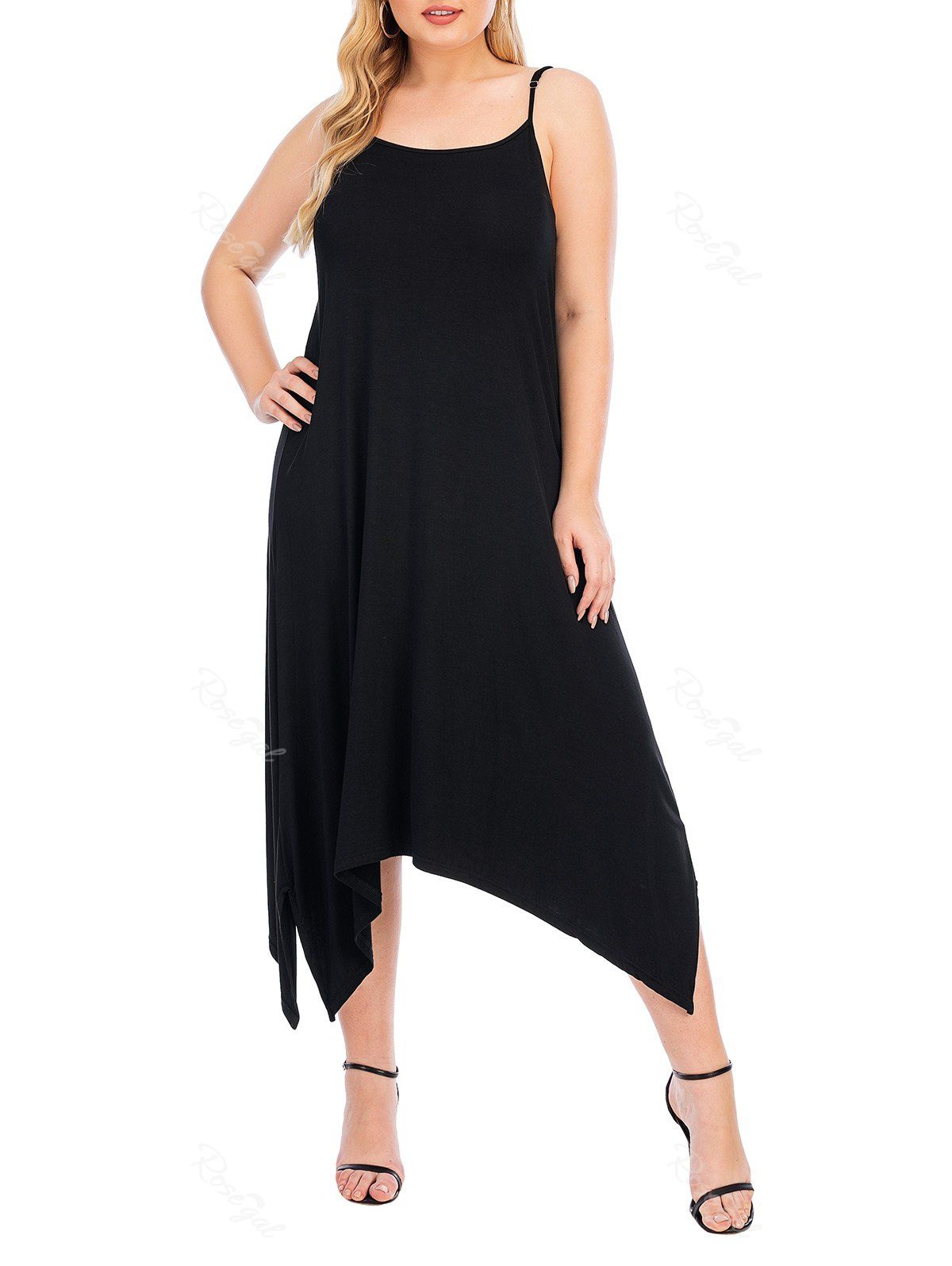 

Plus Size Handkerchief Adjusted Strap Cami Pajama Dress, Black