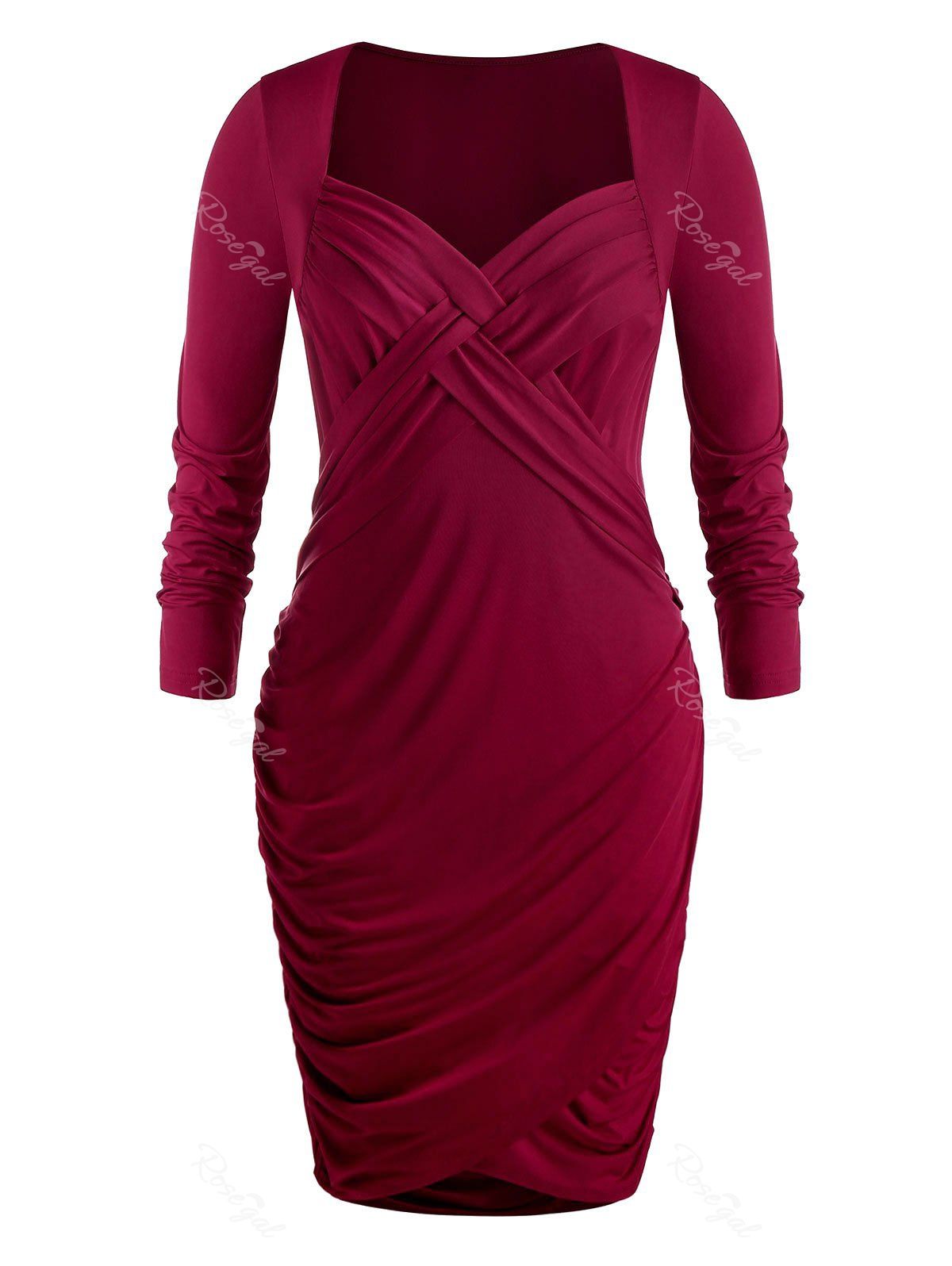 Plus Size Sweetheart Neck Bodycon Dress, Red wine