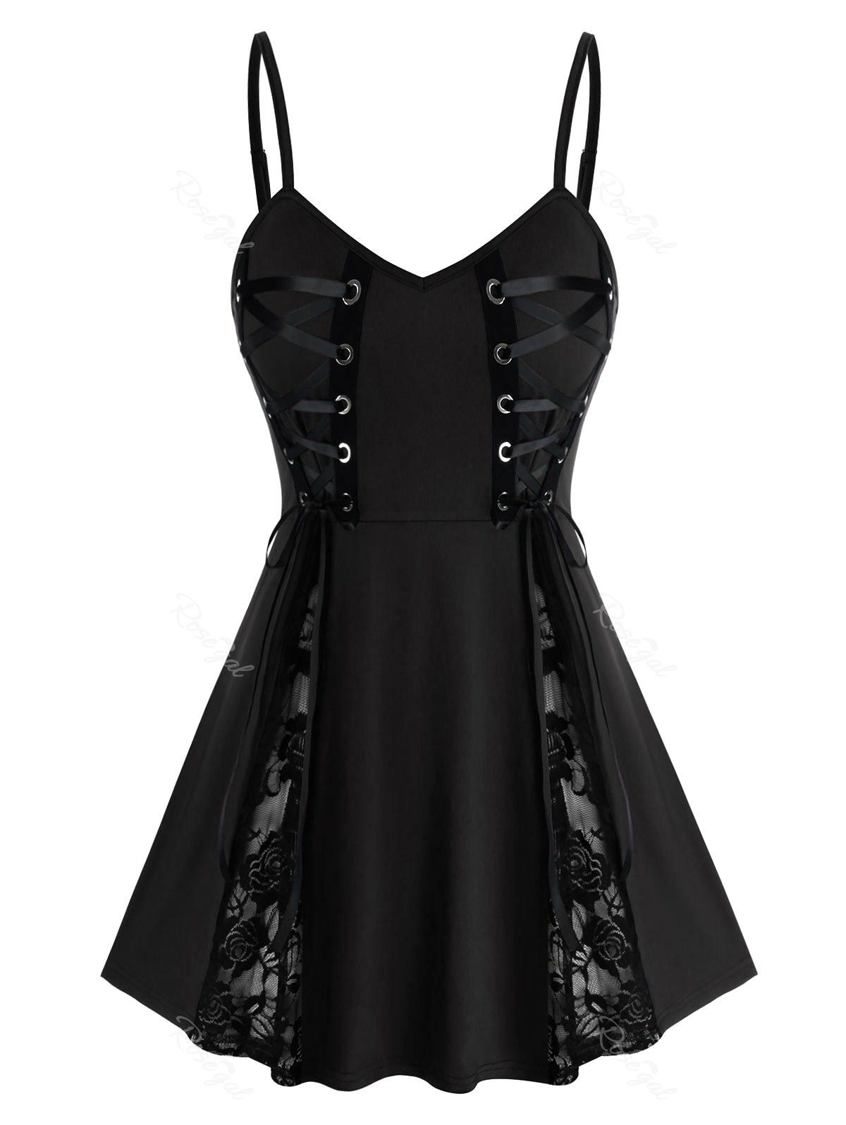 

Plus Size Punk Lace Insert Babydoll Set, Black