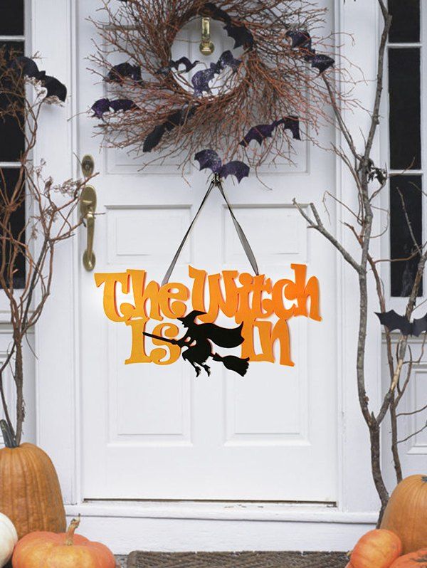 

Halloween Witch Non-woven Fabric Door Hanging Decor, Dark orange
