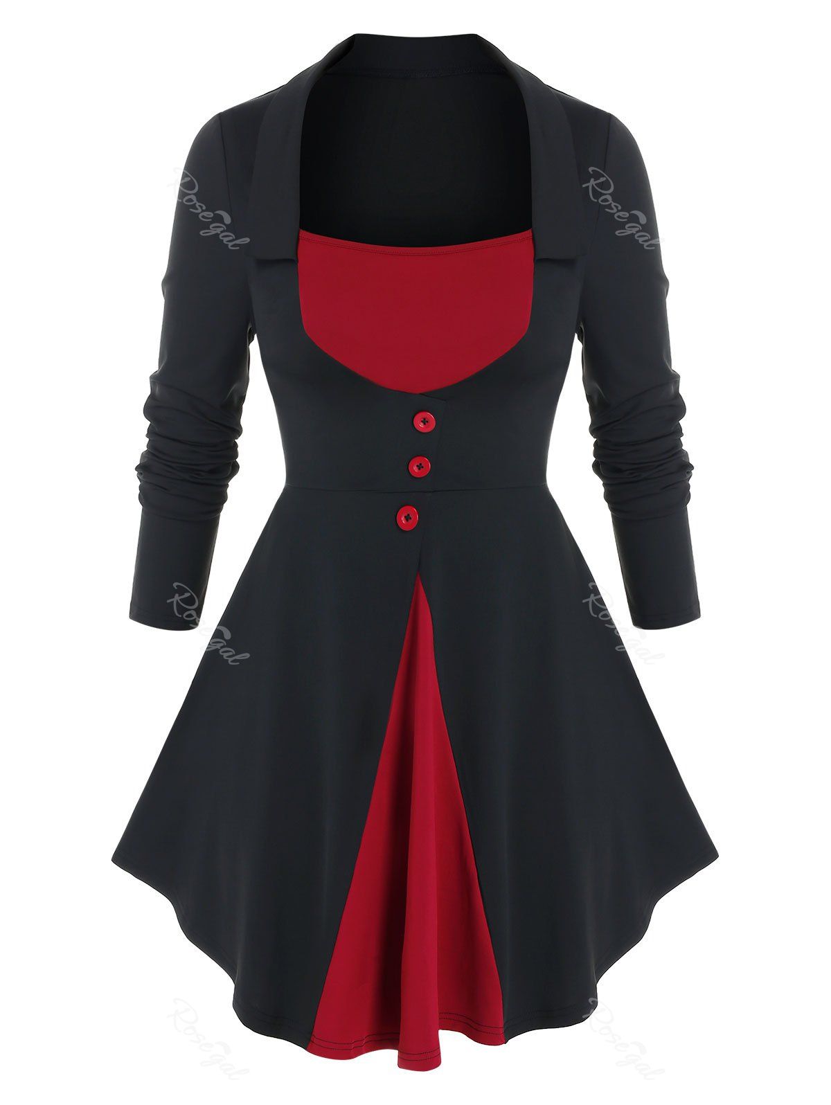 

Plus Size Two Tone Lace-up Curved Hem Tunic Tee, Black
