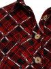Plus Size Plaid Crochet Skull Button Up Curved Hem Shirt -  