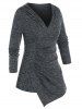 Plus Size Asymmetrical Shawl Collar Ruched Marled Sweater -  