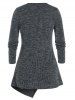 Plus Size Asymmetrical Shawl Collar Ruched Marled Sweater -  