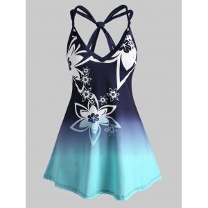 

Plus Size Knots Floral Ombre Tank Top, Deep blue