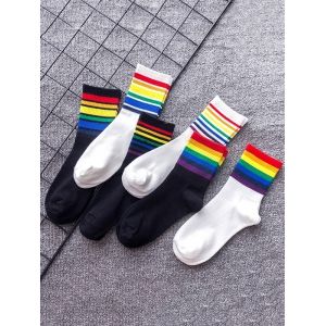 

6 Pairs Rainbow Pattern Cotton Short Socks, Multi