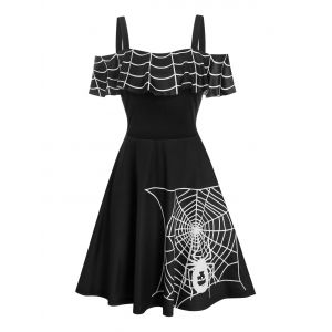 

Halloween Spider Web Print Skater Dress, Black