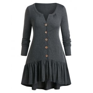 

Plus Size Flounce Notch Neck T-shirt, Gray
