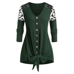 

Plus Size Heart Mesh Tie Front Cardigan, Sea turtle green