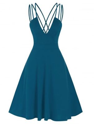 Fit And Flare Low Cut Criss Cross Straps Dress
